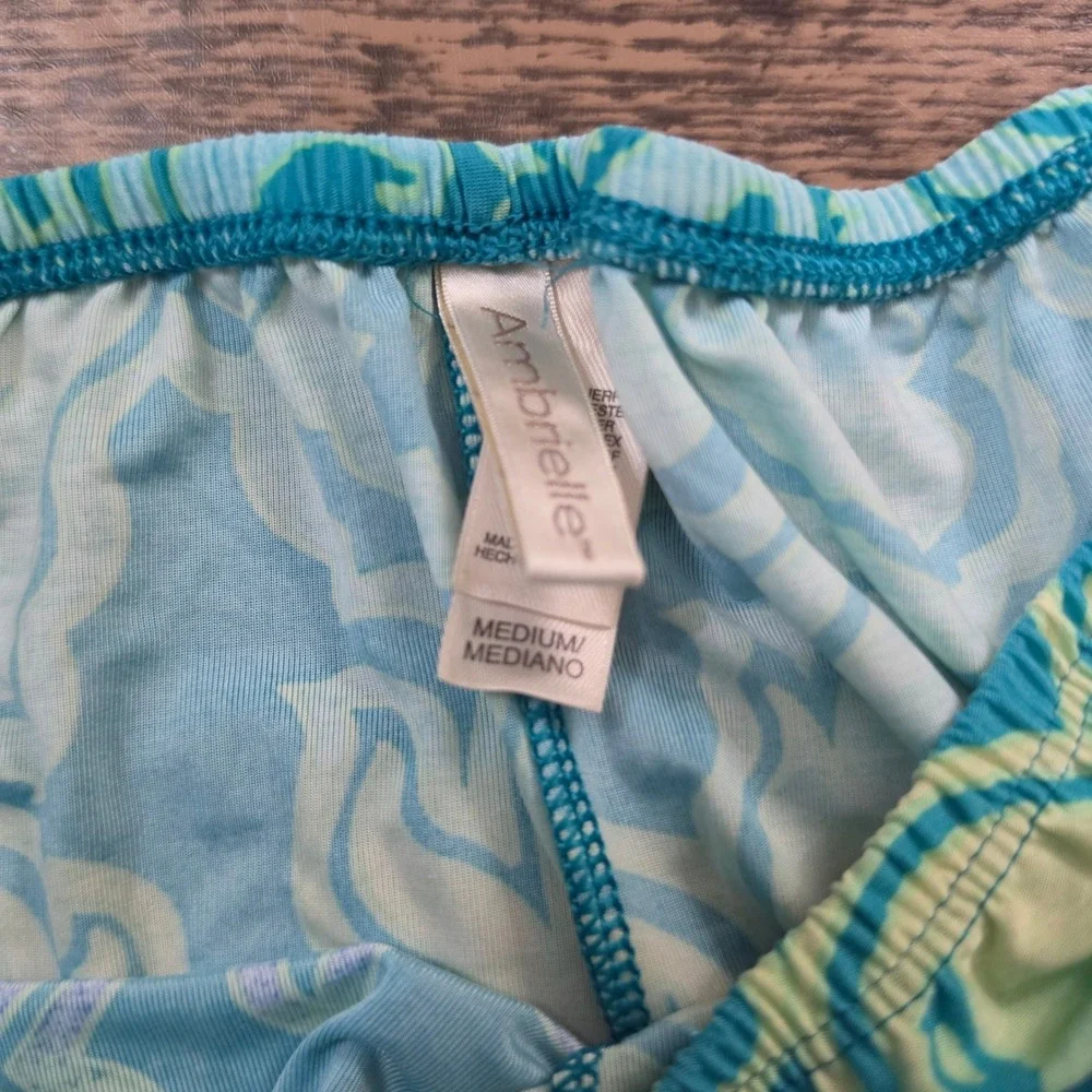 AMBRIELLE Pajama Set Women M/L Teal Floral Robe Top Pants 3pc Loungewear